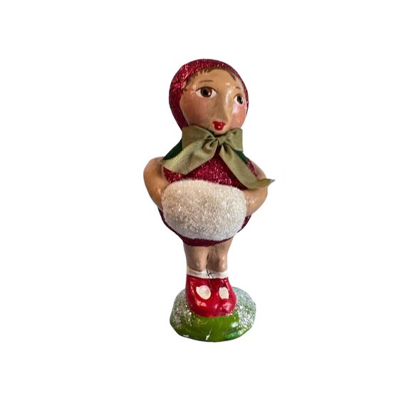 2004 Penny Mcallister Paper Mache Girl with Muff Christmas Figurine Folk Art - Picture 2 of 6